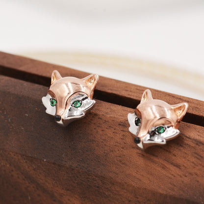 Fox Head Stud Earrings in Sterling Silver - Animal Stud Earrings  - Cute,  Fun, Whimsical