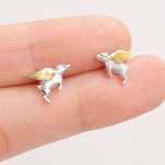 Flying Pig Stud Earrings in Sterling Silver - Pigs Can Fly - Farm Animal Stud Earrings - Cute, Fun, Whimsical