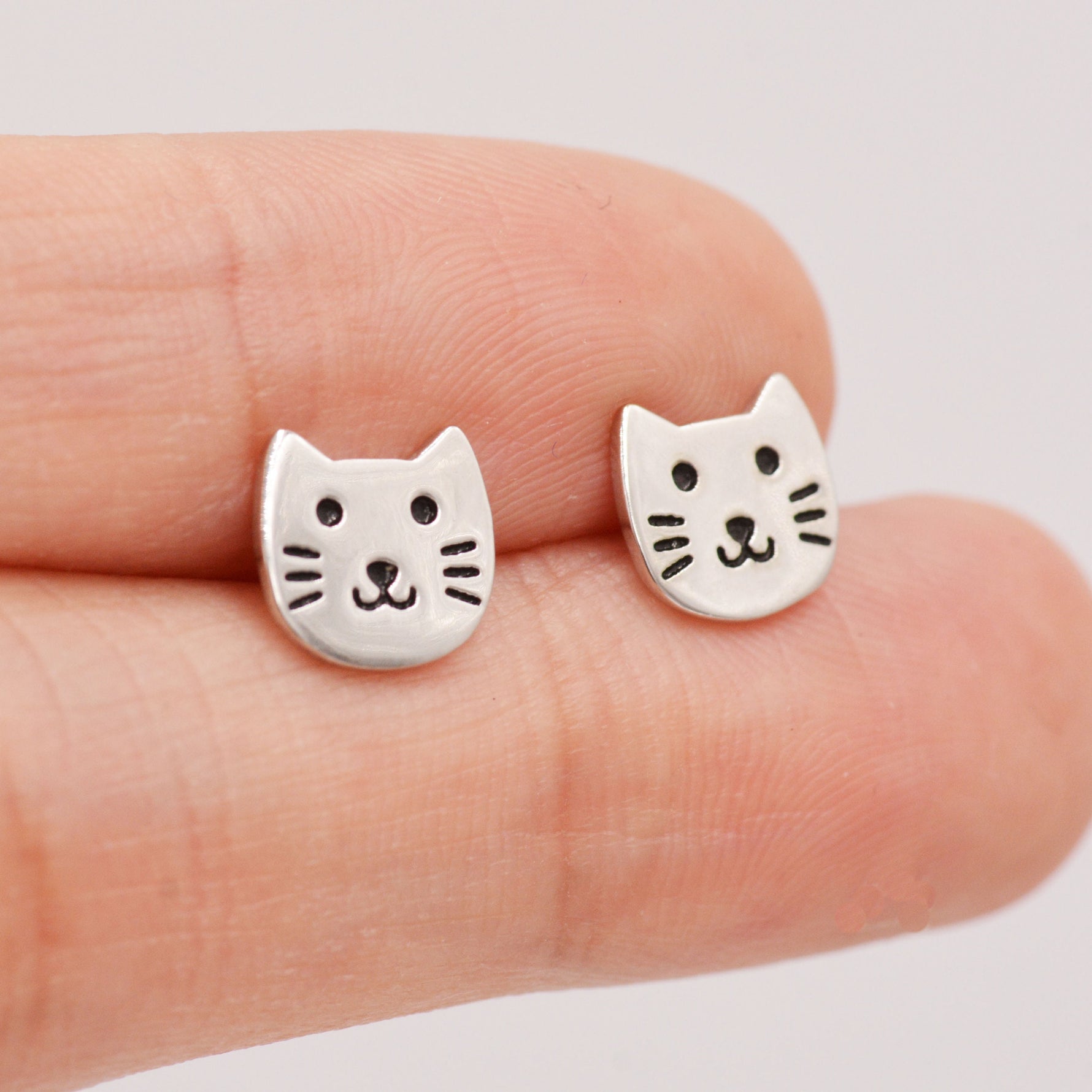 Cute Little Cat Stud Earrings in Sterling Silver - Kawai Cat - Animal Stud Earrings - Cute, Fun, Whimsical, Cat Earrings