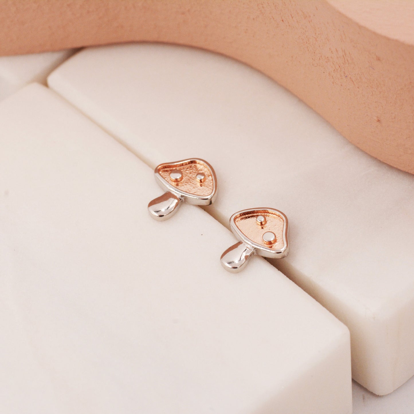 Dotted Mushroom Stud Earrings in Sterling Silver - Rose Gold - Tiny Nature Inspired Earrings - Plant Earrings - Cute,  Fun, Whimsical