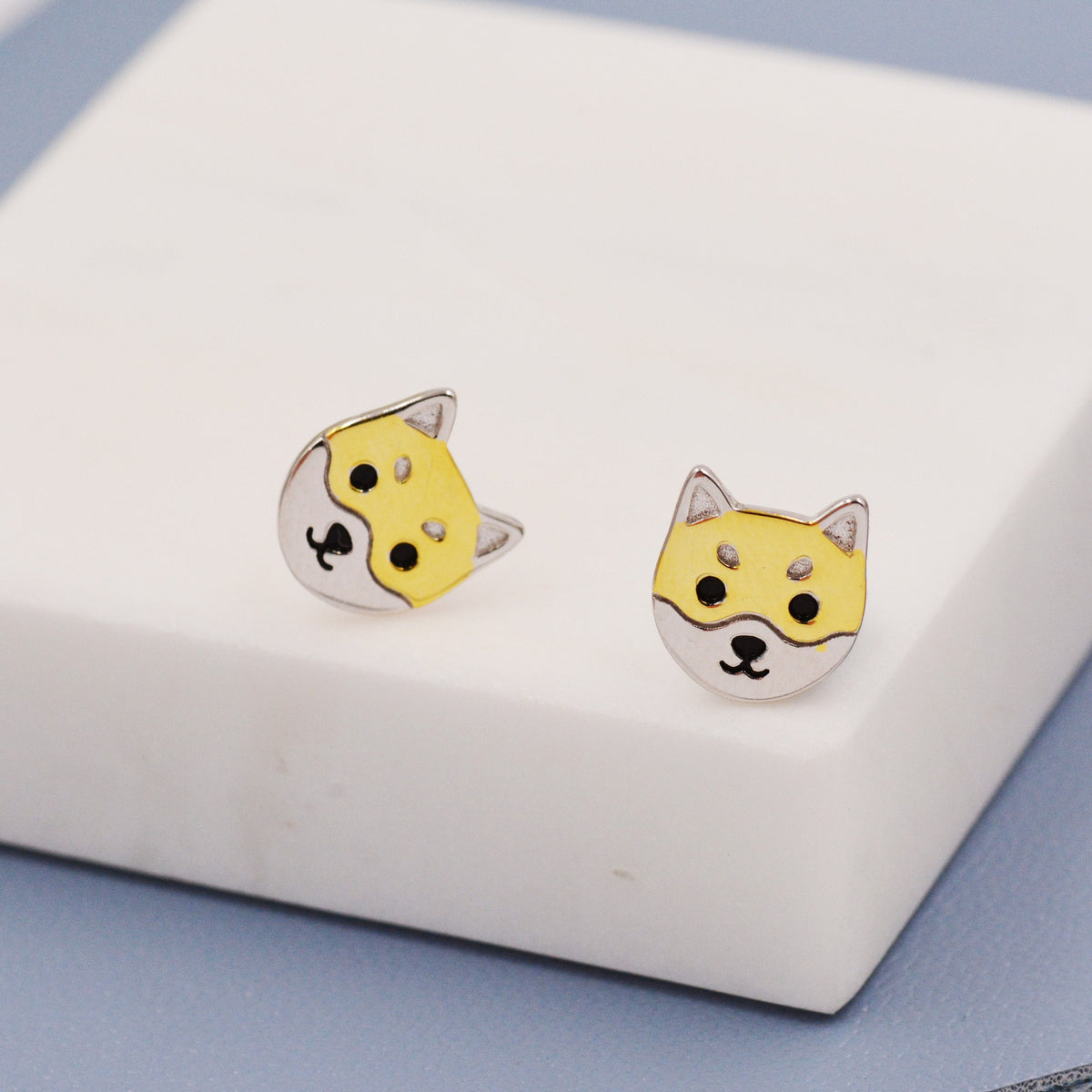 Japanese Shiba Inu Dog Stud Earrings in Sterling Silver - Dog Lover Earrings - Cute Animal Earrings - Cute, Fun, Whimsical