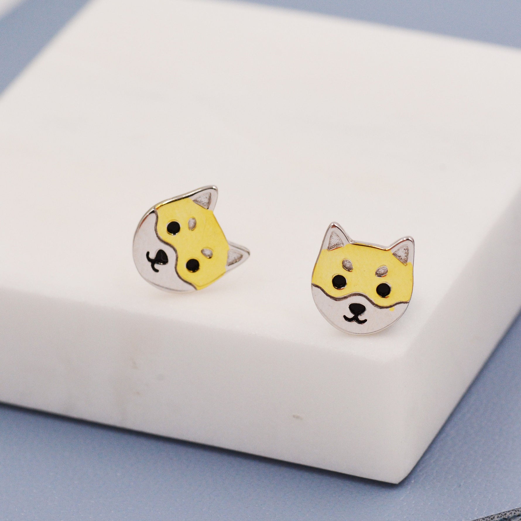 Japanese Shiba Inu Dog Stud Earrings in Sterling Silver - Dog Lover Earrings - Cute Animal Earrings - Cute, Fun, Whimsical