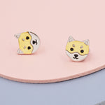 Japanese Shiba Inu Dog Stud Earrings in Sterling Silver - Dog Lover Earrings - Cute Animal Earrings - Cute, Fun, Whimsical
