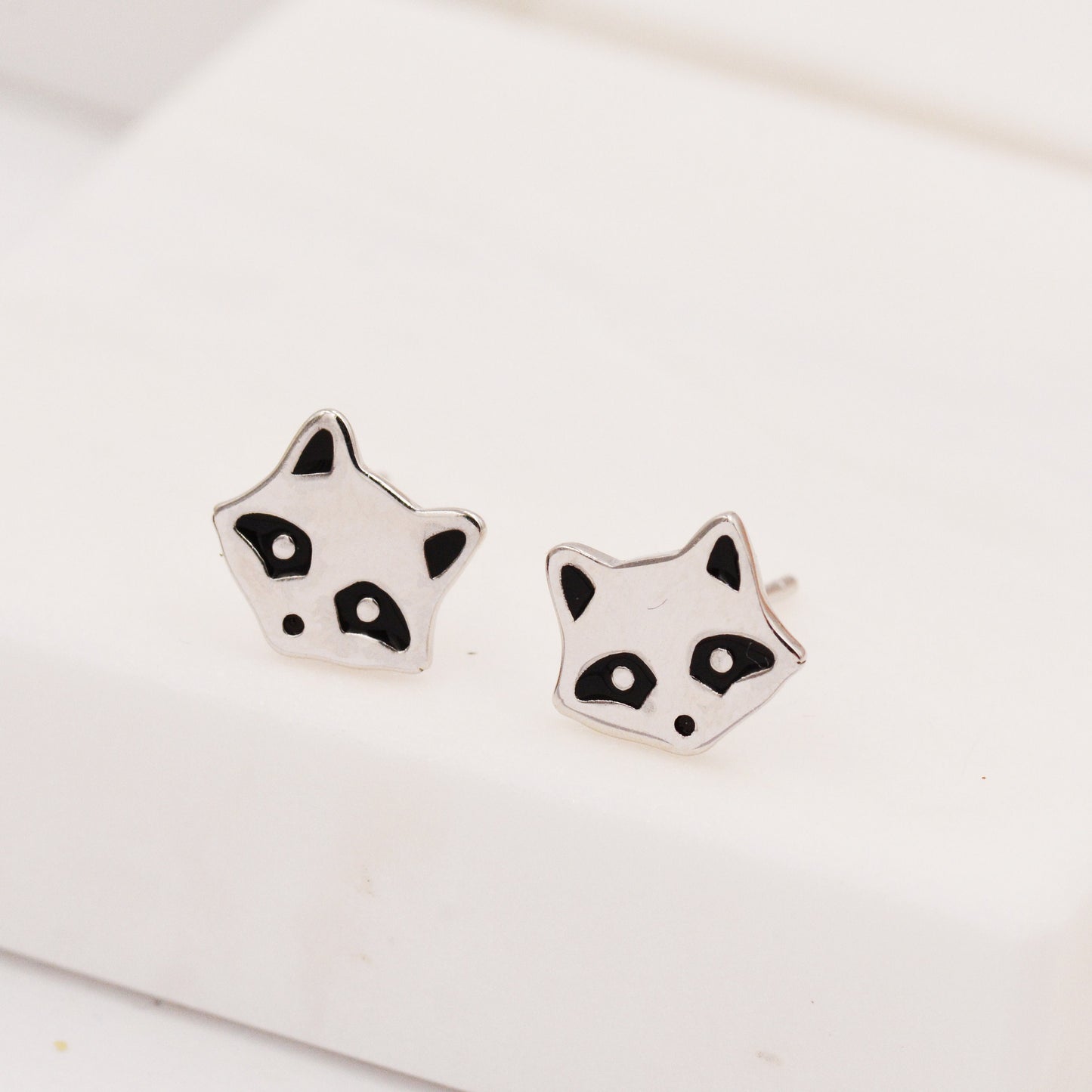 Racoon Stud Earrings in Sterling Silver - Racoon Bear Earrings - Cute Animal Earrings - Fun and Whimsical