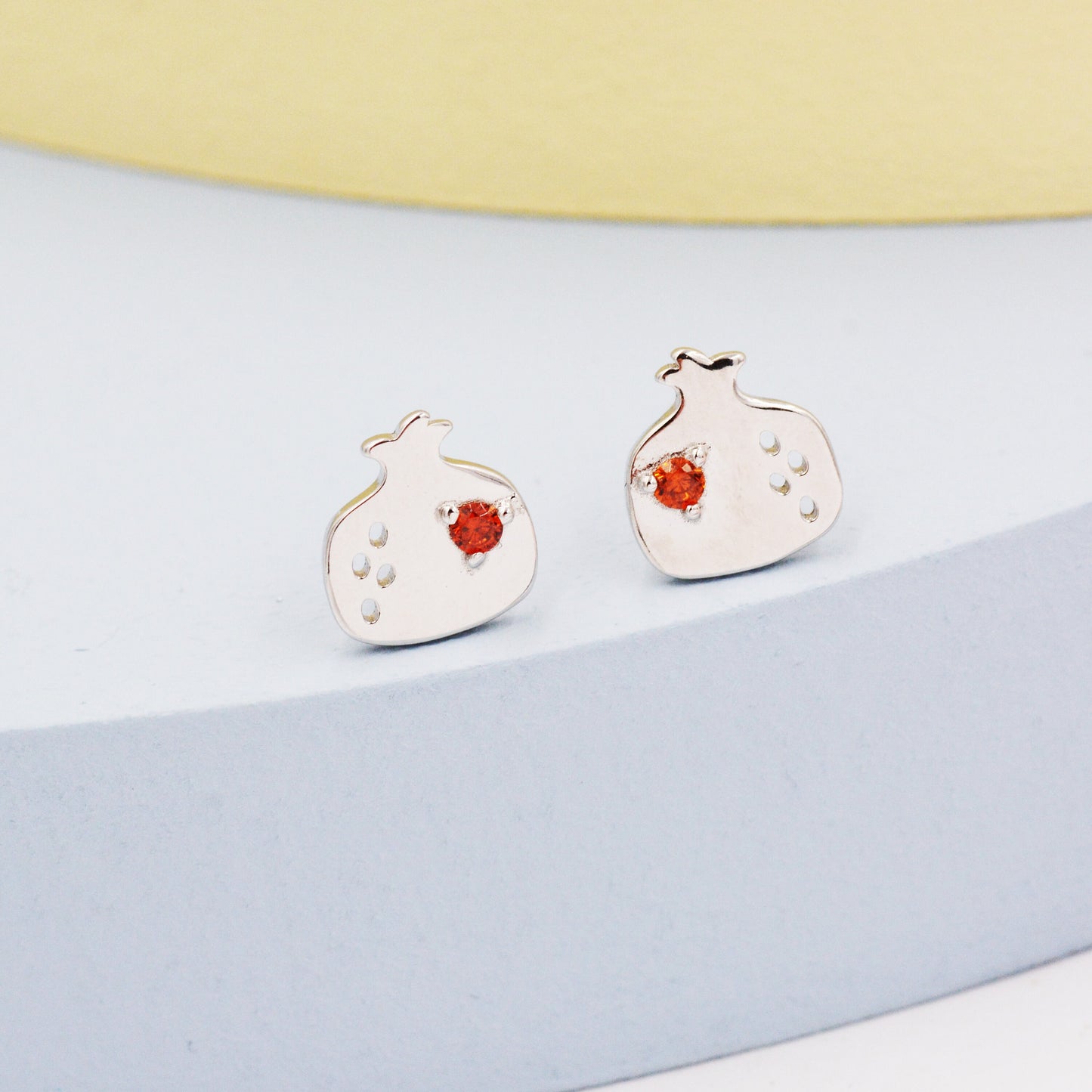 Pomegranate Fruit Stud Earrings in Sterling Silver - Fruit Earrings - Cute Fruit Earrings - Cute,  Fun, Whimsical