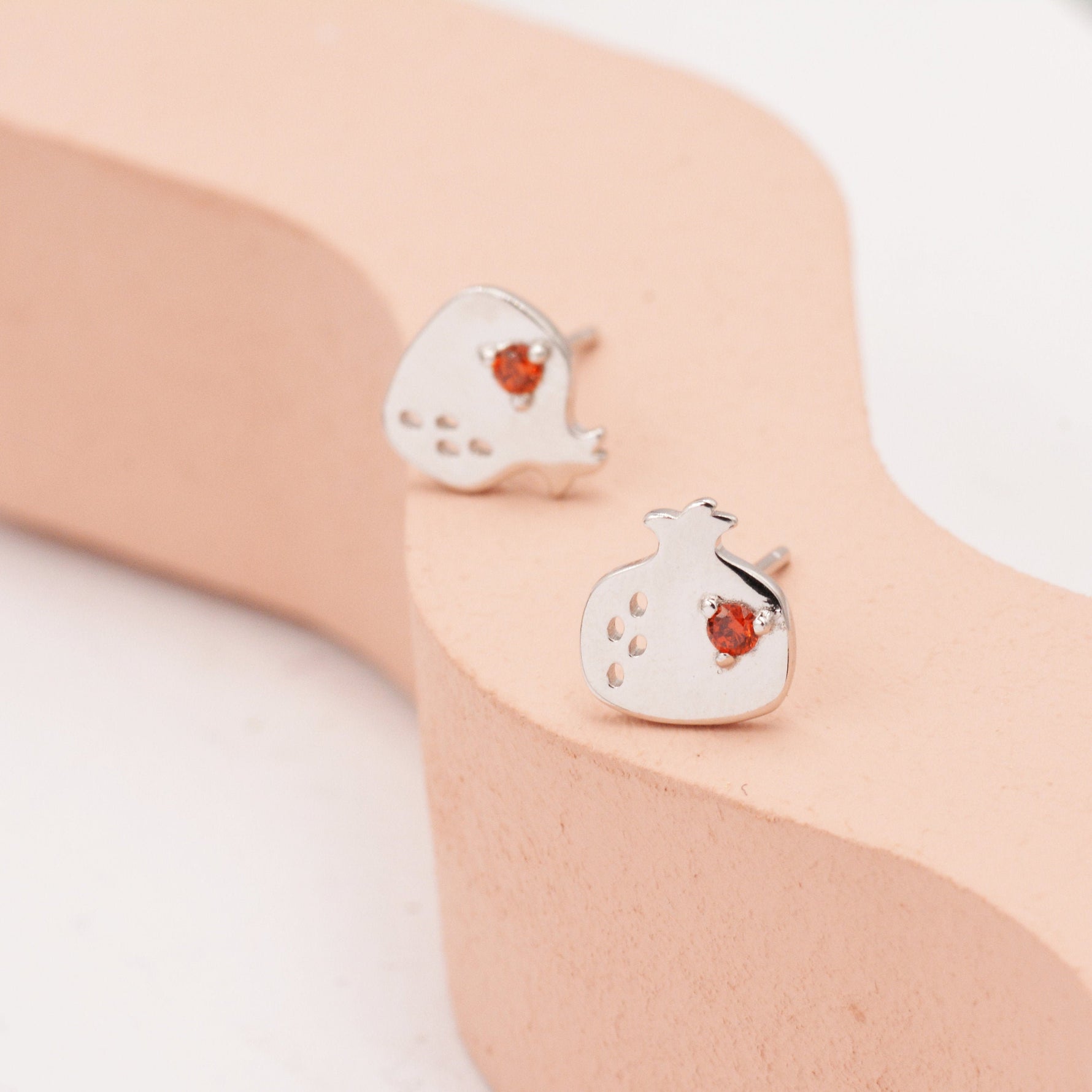 Pomegranate Fruit Stud Earrings in Sterling Silver - Fruit Earrings - Cute Fruit Earrings - Cute, Fun, Whimsical