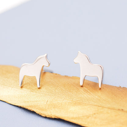 Dainty Dala Horse Stud Earrings in Sterling Silver - Nordic Style - Silver, Gold or Rose Gold, Swedish Design - Cute Animal Earrings - Fun