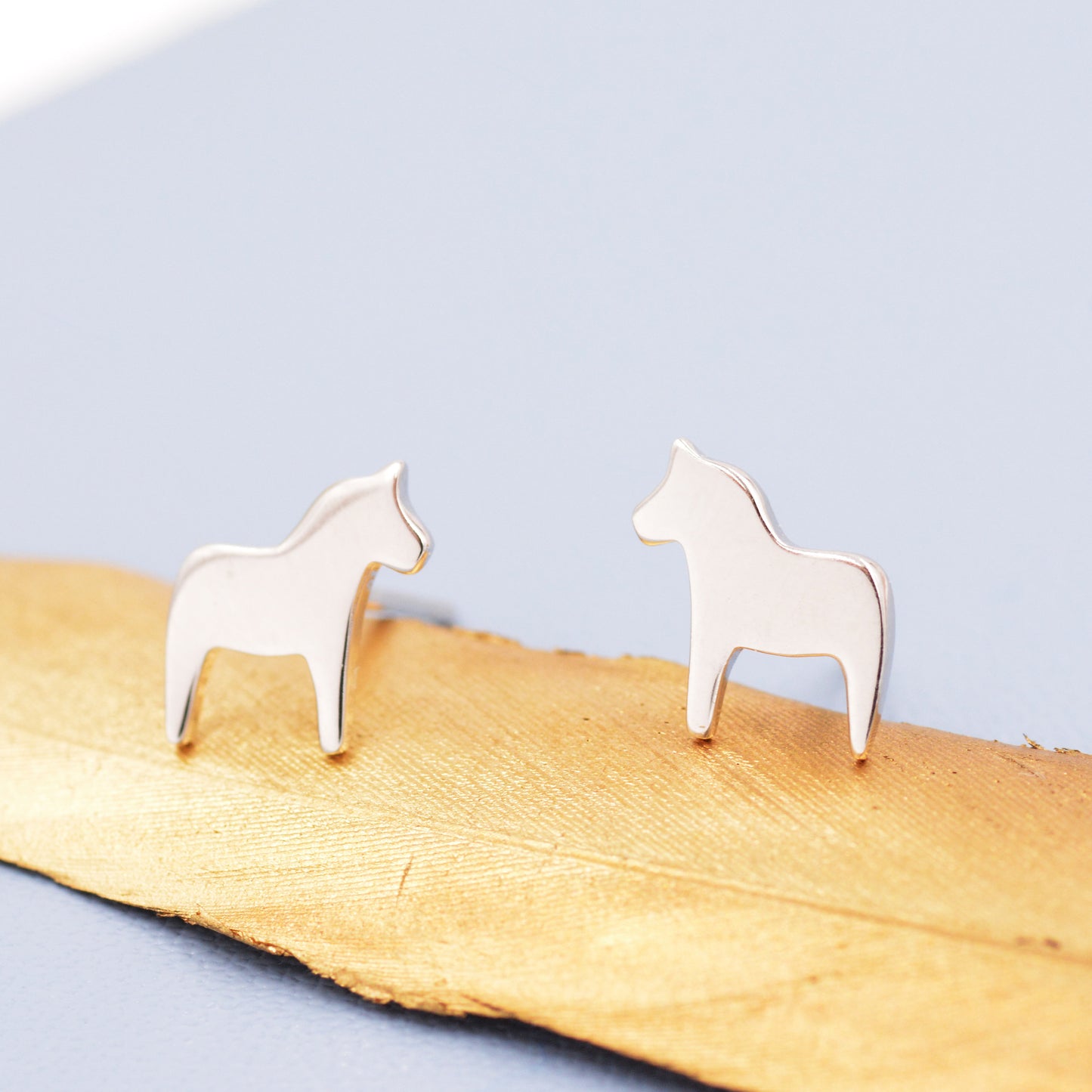 Dainty Dala Horse Stud Earrings in Sterling Silver - Nordic Style - Silver, Gold or Rose Gold, Swedish Design - Cute Animal Earrings -  Fun