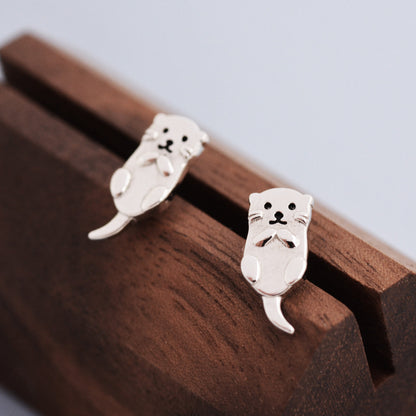 Otter Stud Earrings in Sterling Silver - Smiling Otter Earrings - Cute Animal Earrings - Fun, Whimsical