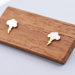 Dainty Little Cloud and Lightning Bolt Stud Earrings in Sterling Silver - Two Tone Gold and Silver Earrings - Fun, Whimsical