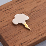 Dainty Little Cloud and Lightning Bolt Stud Earrings in Sterling Silver - Two Tone Gold and Silver Earrings - Fun, Whimsical