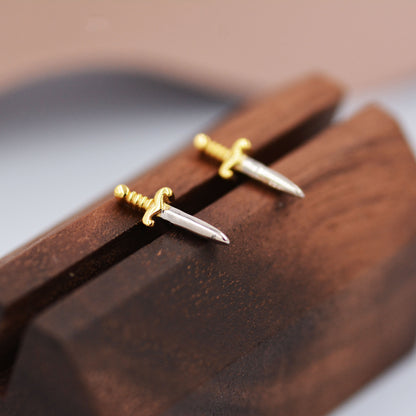 Tiny Little Dagger Sword Stud Earrings in Sterling Silver - Stacking Earrings