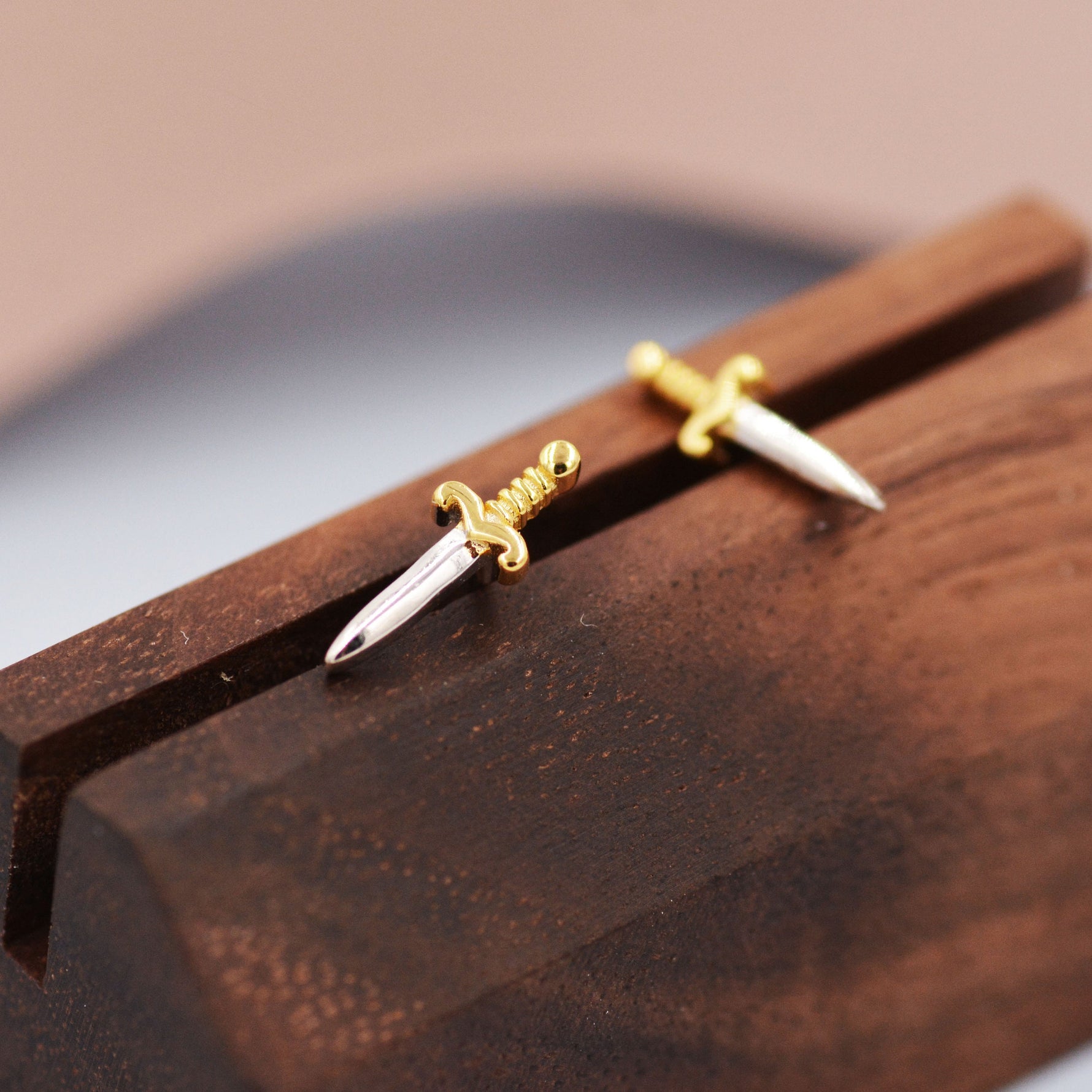 Tiny Dagger Sword Internally Threaded Flat Back Earrings / Stud Earrings in Sterling Silver - Stacking Earrings - Ear Stacks