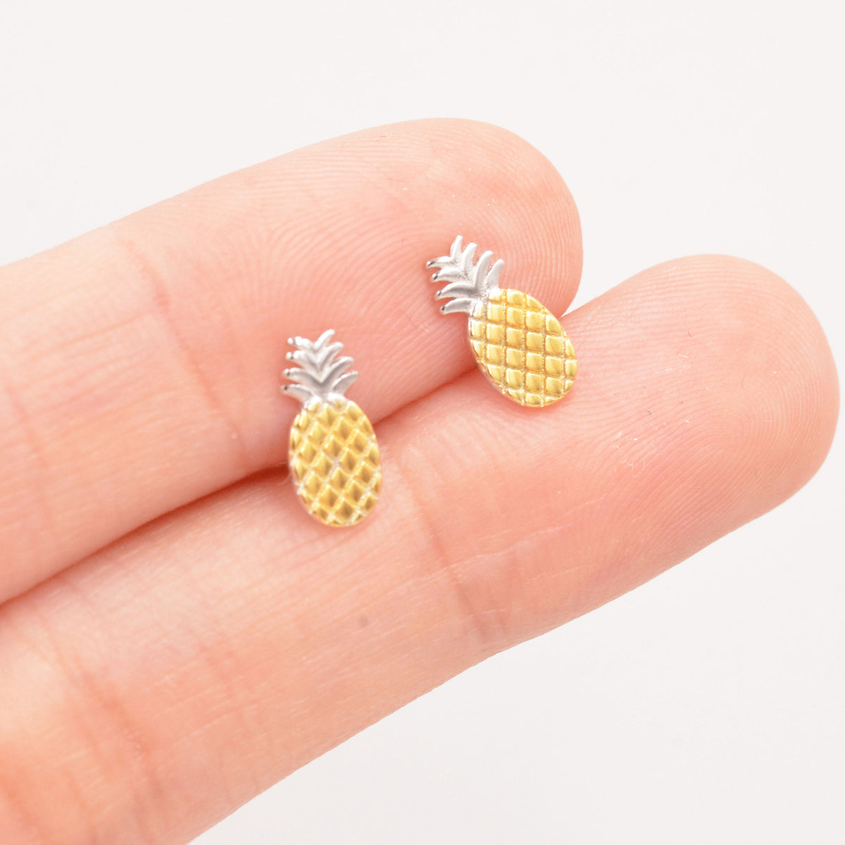 Pineapple Stud Earrings in Sterling Silver - Fruit Stud Earrings - Nature Inspired - Cute, Fun, Whimsical
