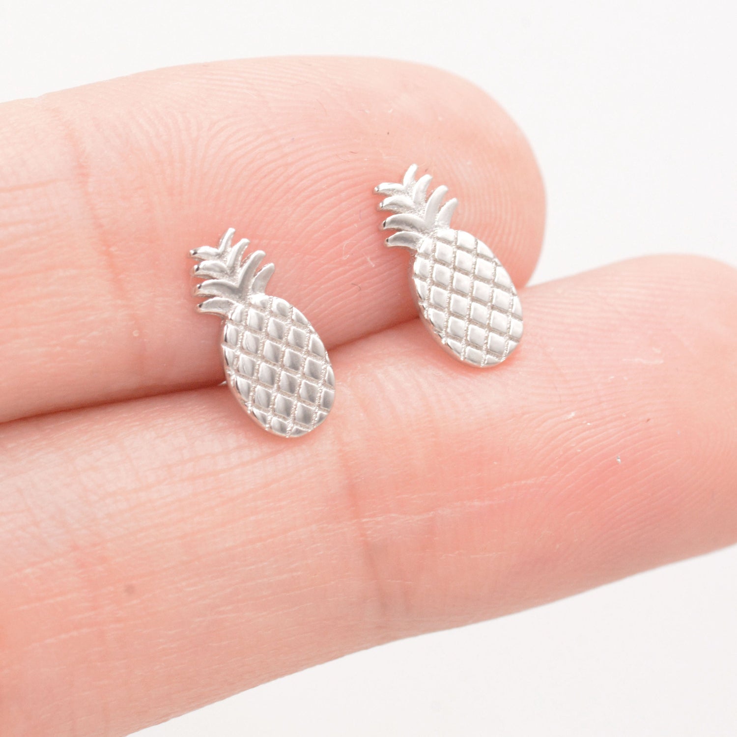 Pineapple Stud Earrings in Sterling Silver - Fruit Stud Earrings - Nature Inspired - Cute, Fun, Whimsical