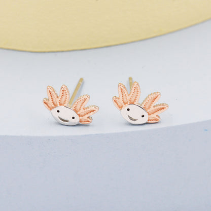 Axolotl Stud Earrings in Sterling Silver - Sea Creature Stud Earrings - Tiny Earrings - Pet Lover - Cute, Fun, Whimsical