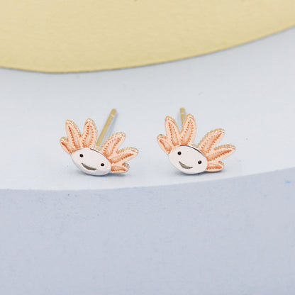 Axolotl Stud Earrings in Sterling Silver - Sea Creature Stud Earrings - Tiny Earrings - Pet Lover - Cute,  Fun, Whimsical