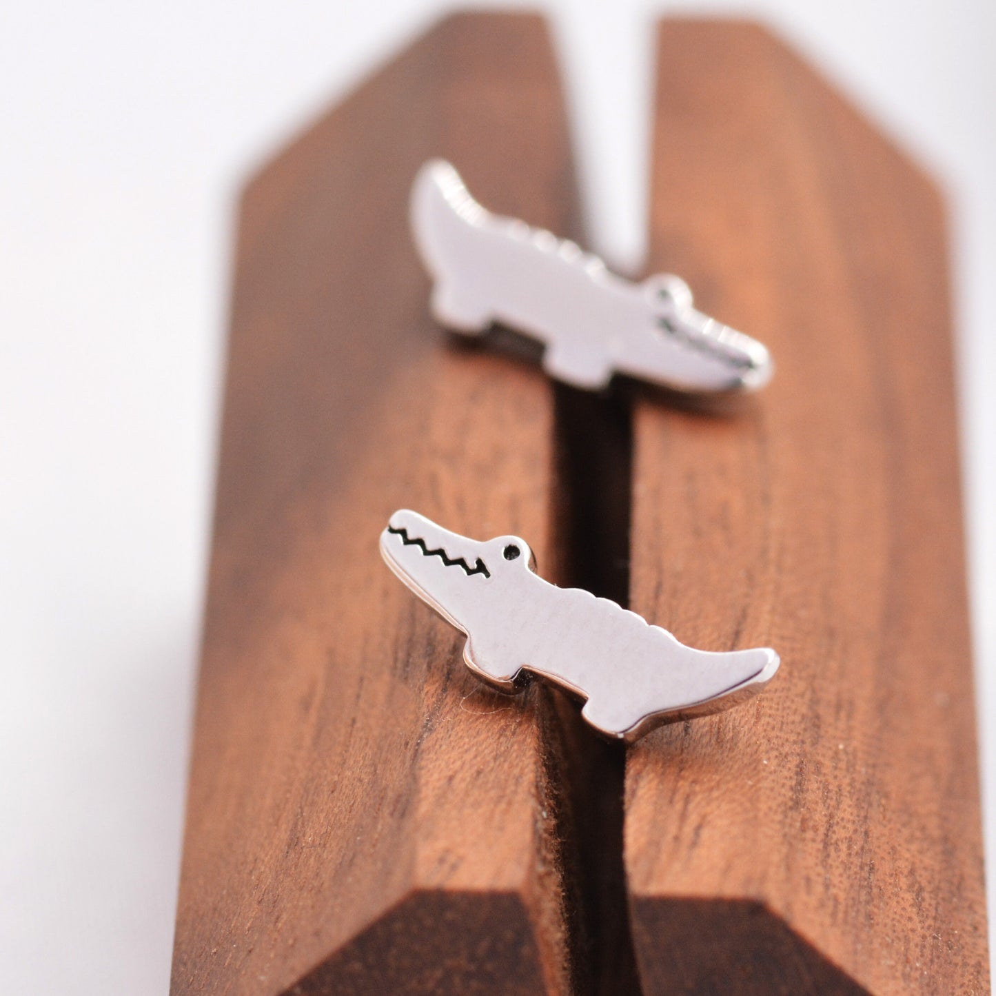 Super Cute Crocodile Alligator Stud Earrings in Sterling Silver - Animal Stud Earrings - Cute Gator, Caiman Jewellery