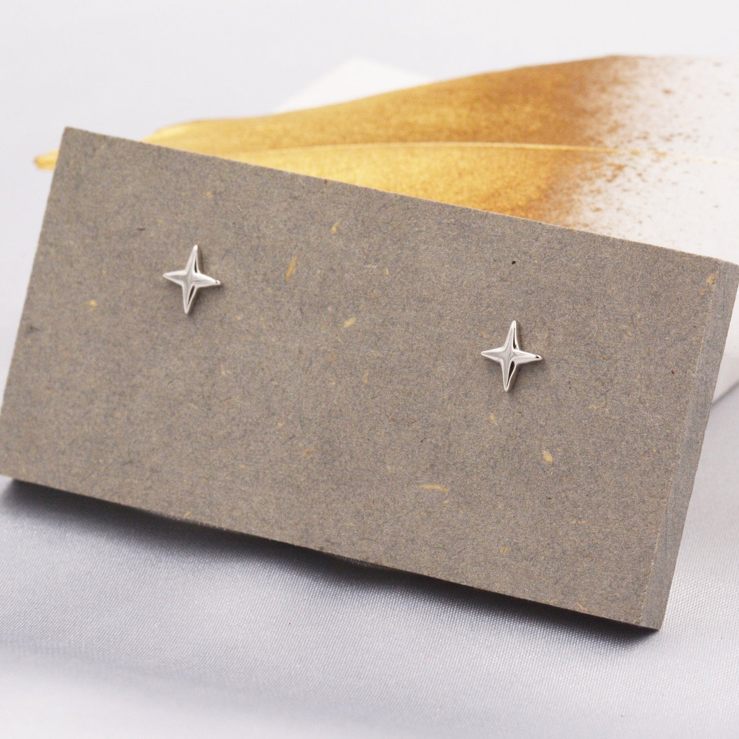 Four Point Star Stud Earrings in Sterling Silver, Tiny Celestial Stud, Polished or Textured, Gold or Silver