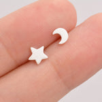 Tiny Chubby Star and Moon Stud Earrings in Sterling Silver, Mismatched Star and Crescent Moon Celestial Stud, Polished or Textured