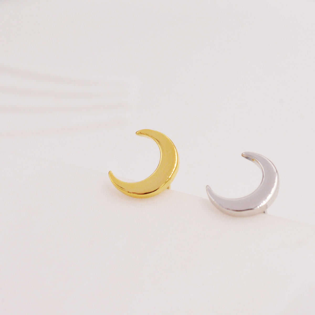Crescent Moon Stud Earrings in Sterling Silver - Gold or Silver - New Moon Earrings - Petite Stud Earrings
