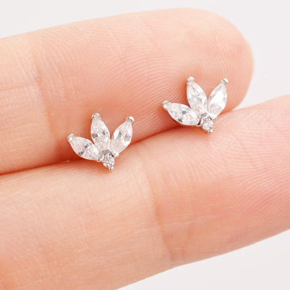 Sterling Silver CZ Marquise Cluster Stud Earrings,  Gold or Silver, Marquise Fan Stud, CZ Crown Stud, Three Marquise Stud