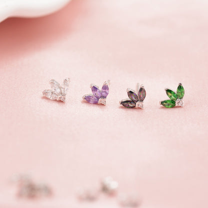 Sterling Silver CZ Marquise Cluster Stud Earrings, Gold or Silver, Marquise Fan Stud, CZ Crown Stud, Three Marquise Stud - Multi Colour