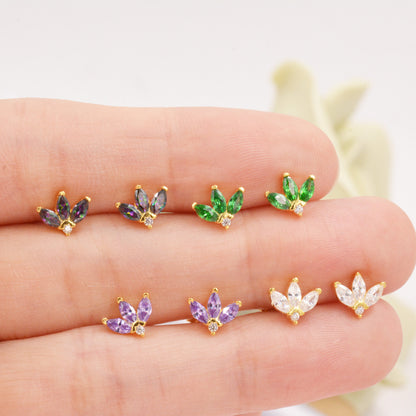 Sterling Silver CZ Marquise Cluster Stud Earrings, Gold or Silver, Marquise Fan Stud, CZ Crown Stud, Three Marquise Stud - Multi Colour