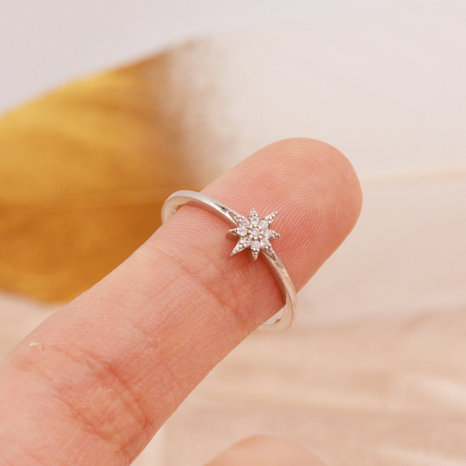Sterling Silver Starburst Ring - Dainty Star Ring - Stacking Ring