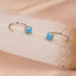 Genuine Turquoise Threader Hoop Earrings in Sterling Silver, Turquoise Dot Open Hoop Earrings, Huggie Hoop, Pull Through