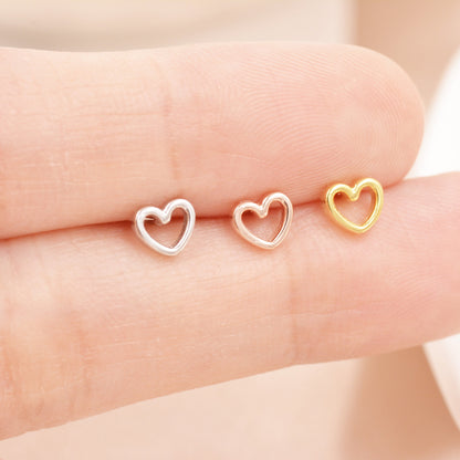 Extra Tiny Open Heart Stud Earrings in Sterling Silver - Gold, Rose Gold and Silver, Petite Stud Earrings