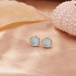 Blue Flash Lab Moonstone Crystal Stud Earrings in Sterling Silver, 4mm 5mm 6mm Simulated Moonstones, Minimalist Stud