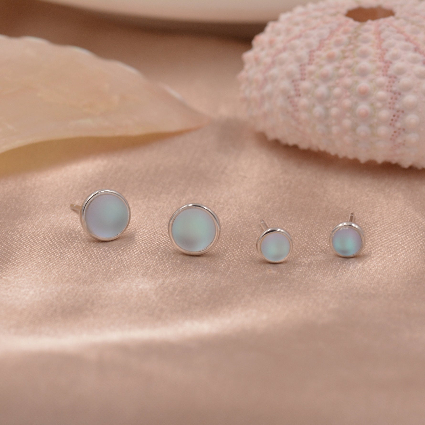 Blue Flash Lab Moonstone Crystal Stud Earrings in Sterling Silver, 4mm 5mm 6mm Simulated Moonstones, Minimalist Stud