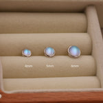 Blue Flash Lab Moonstone Crystal Stud Earrings in Sterling Silver, 4mm 5mm 6mm Simulated Moonstones, Minimalist Stud