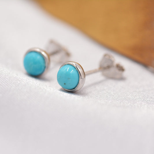 Sterling Silver Small Turquoise Stone Stud Earrings,  4mm Genuine Turquoise Stone, Semi-precious Jewellery