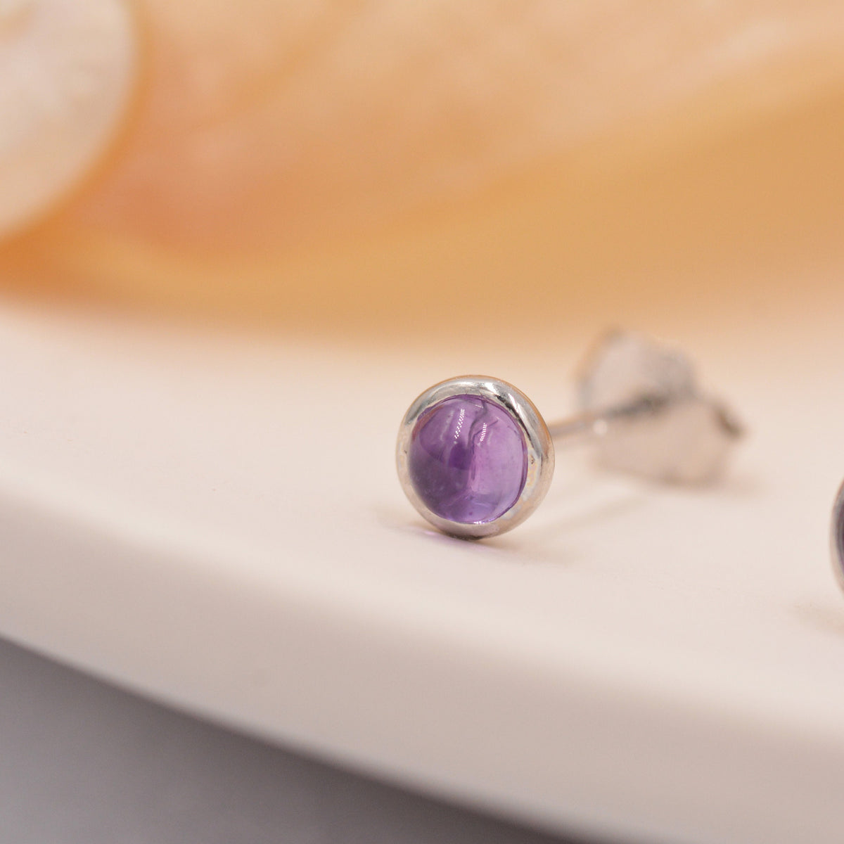 Natural Amethyst Stud Earrings in Sterling Silver - Genuine Purple Amethyst Crystal Stud Earrings - Semi Precious Gemstone