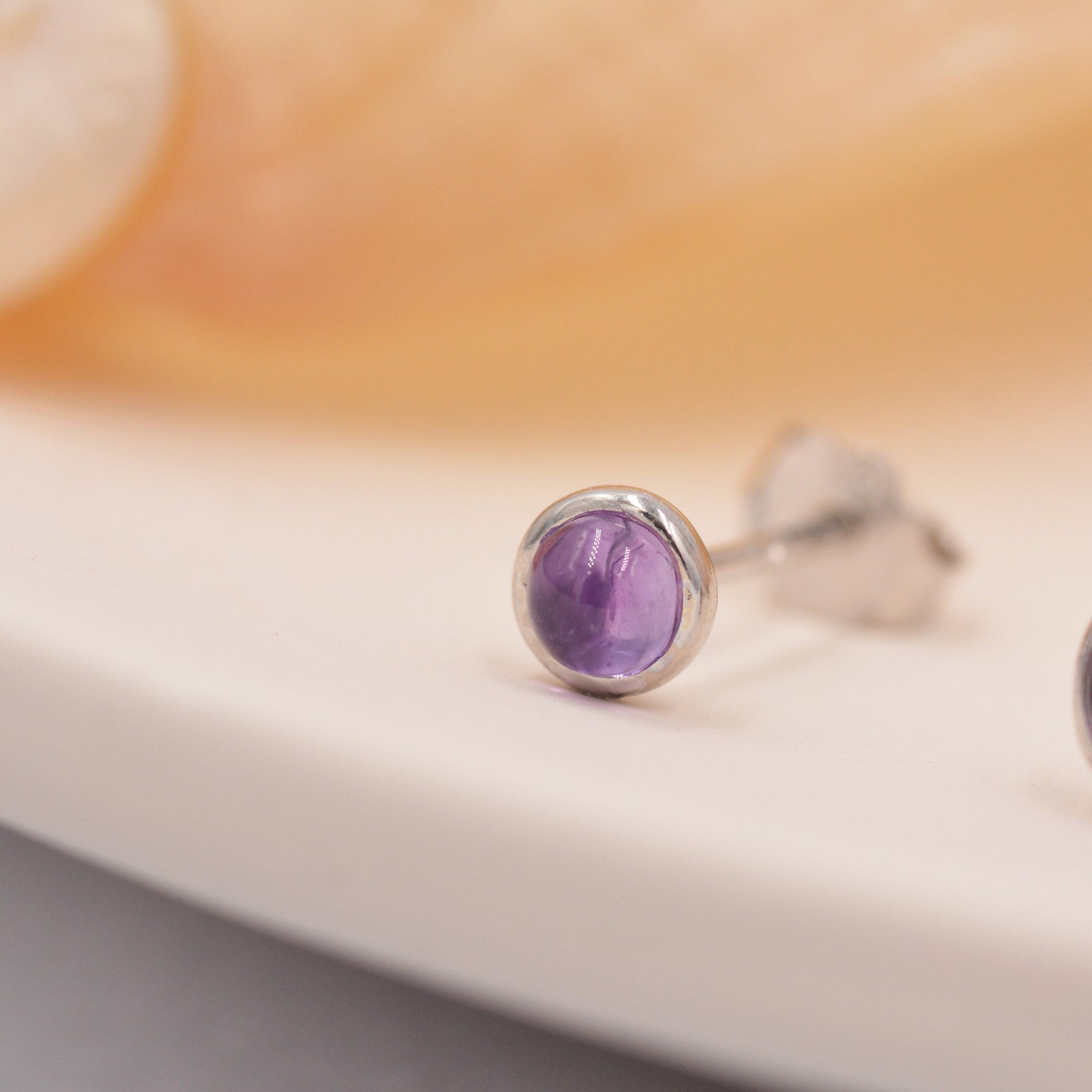 Natural Amethyst Stud Earrings in Sterling Silver - Genuine Purple Amethyst Crystal Stud Earrings - Semi Precious Gemstone
