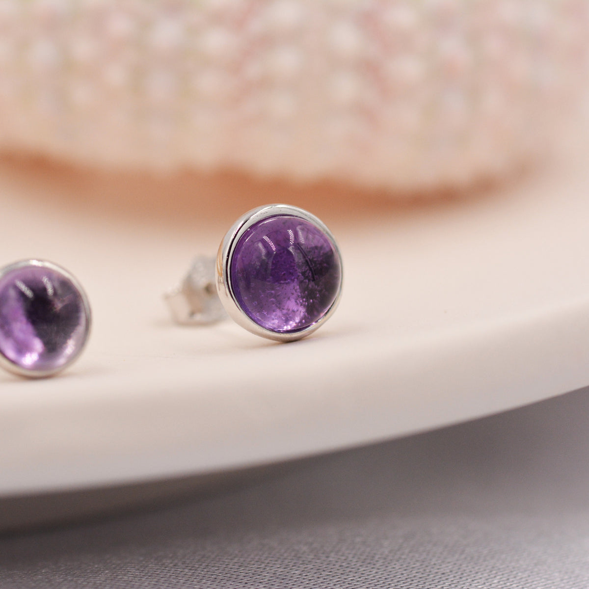 Natural Amethyst Stud Earrings in Sterling Silver - Genuine Purple Amethyst Crystal Stud Earrings - Semi Precious Gemstone