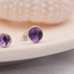 Natural Amethyst Stud Earrings in Sterling Silver - Genuine Purple Amethyst Crystal Stud Earrings - Semi Precious Gemstone