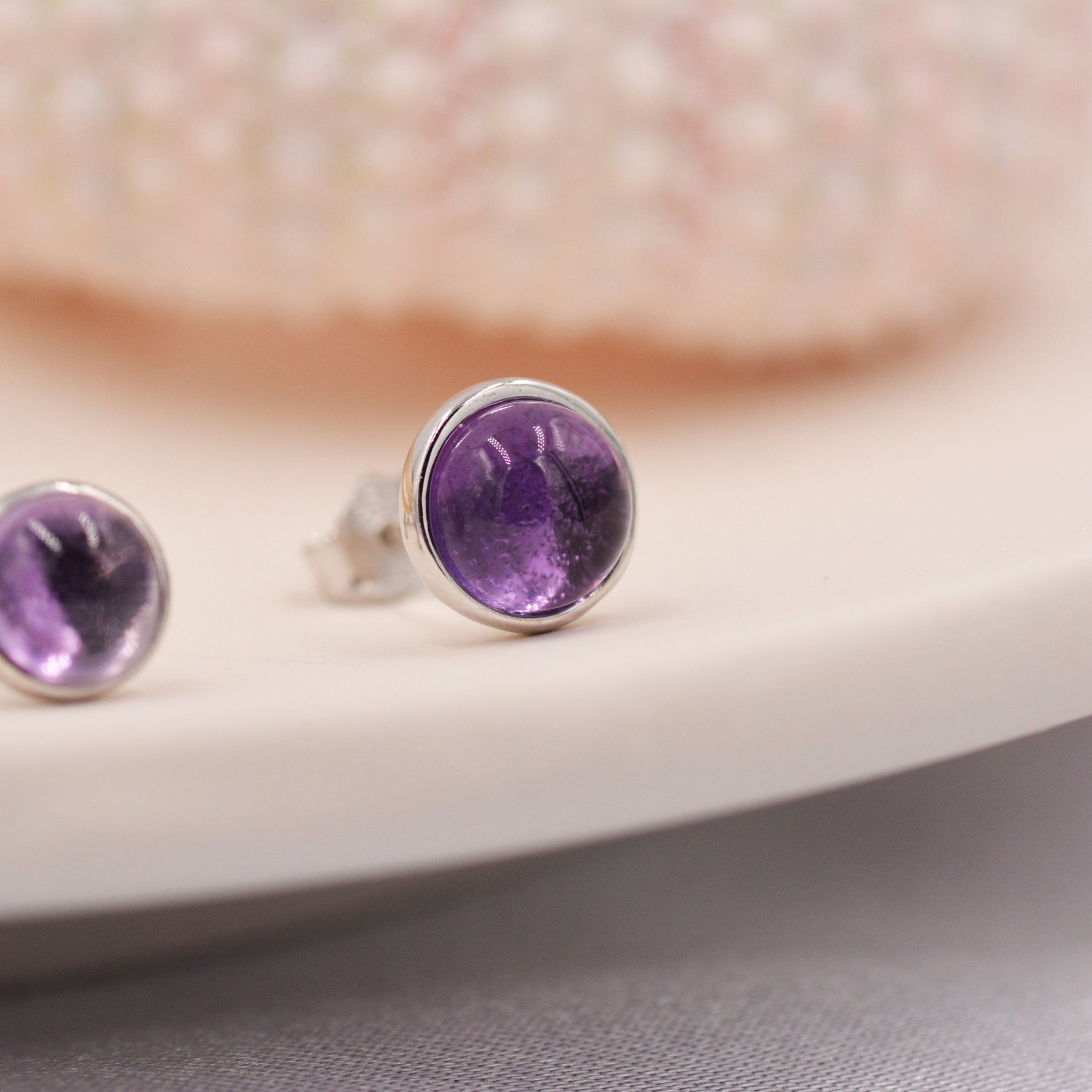 Natural Amethyst Stud Earrings in Sterling Silver - Genuine Purple Amethyst Crystal Stud Earrings - Semi Precious Gemstone