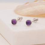 Natural Amethyst Stud Earrings in Sterling Silver - Genuine Purple Amethyst Crystal Stud Earrings - Semi Precious Gemstone