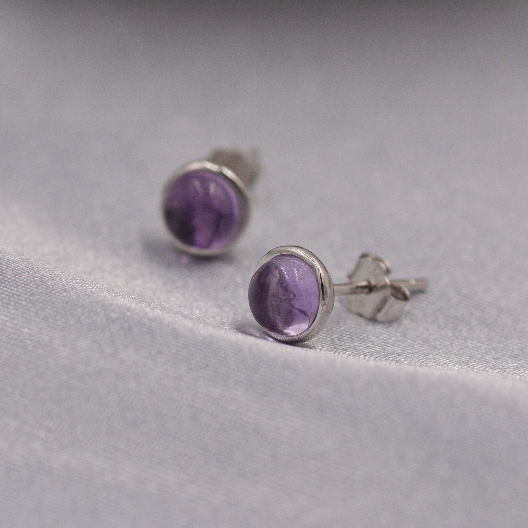 Natural Amethyst Stud Earrings in Sterling Silver - Genuine Purple Amethyst Crystal Stud Earrings - Semi Precious Gemstone