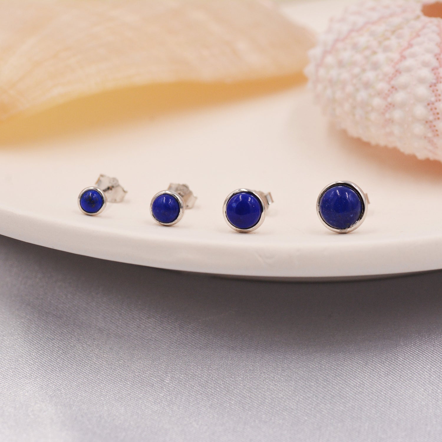 Natural Lapis Lazuli Stud Earrings in Sterling Silver - 4 sizes - Genuine Blue Lapis Lazuli Crystal Stud Earrings - Semi Precious Gemstone