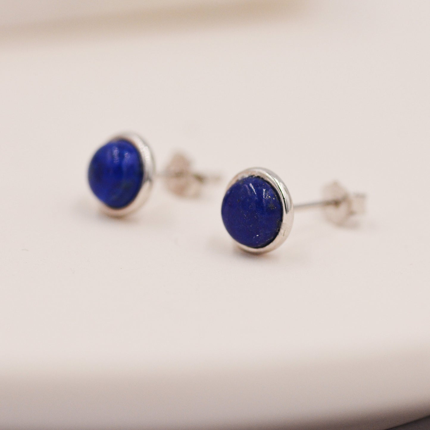 Natural Lapis Lazuli Stud Earrings in Sterling Silver - 4 sizes - Genuine Blue Lapis Lazuli Crystal Stud Earrings  - Semi Precious Gemstone