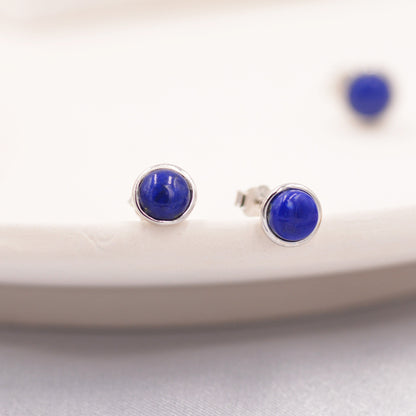 Natural Lapis Lazuli Stud Earrings in Sterling Silver - 4 sizes - Genuine Blue Lapis Lazuli Crystal Stud Earrings  - Semi Precious Gemstone