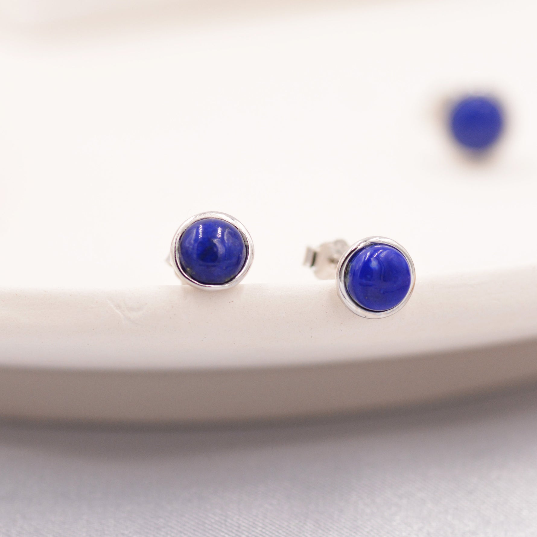 Natural Lapis Lazuli Stud Earrings in Sterling Silver - 4 sizes - Genuine Blue Lapis Lazuli Crystal Stud Earrings - Semi Precious Gemstone