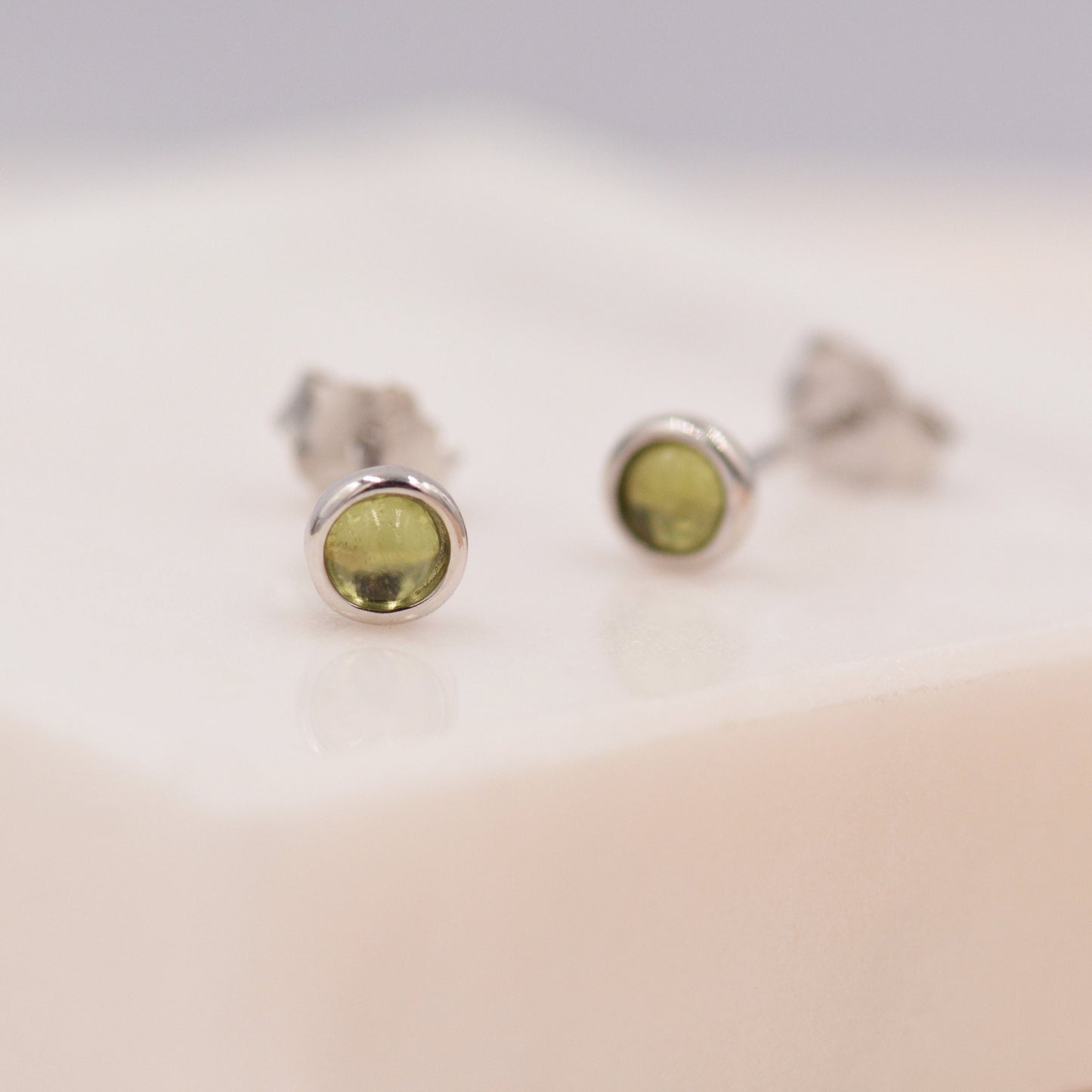 Sterling Silver Peridot Tiny Stud Earrings, Genuine 3mm Peridot Stud, Natural Semi-Precious Gemstones, Minimalist and Discreet