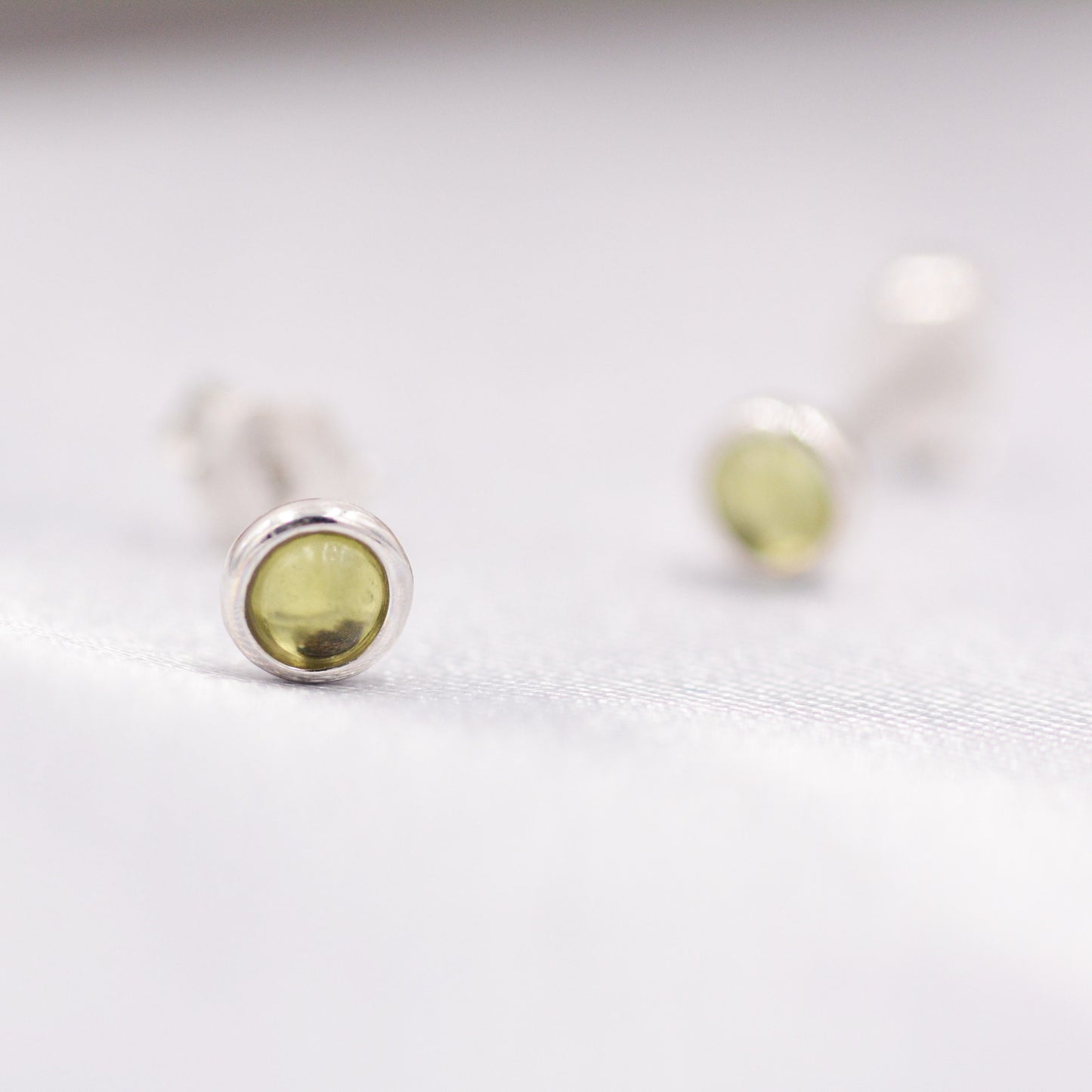 Sterling Silver Peridot Tiny Stud Earrings, Genuine 3mm Peridot Stud, Natural Semi-Precious Gemstones, Minimalist and Discreet