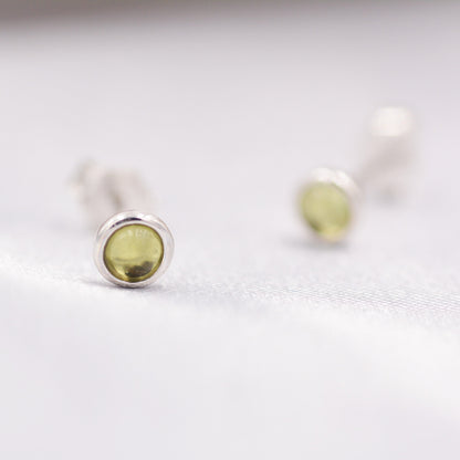 Sterling Silver Peridot Tiny Stud Earrings, Genuine 3mm Peridot Stud, Natural Semi-Precious Gemstones, Minimalist and Discreet