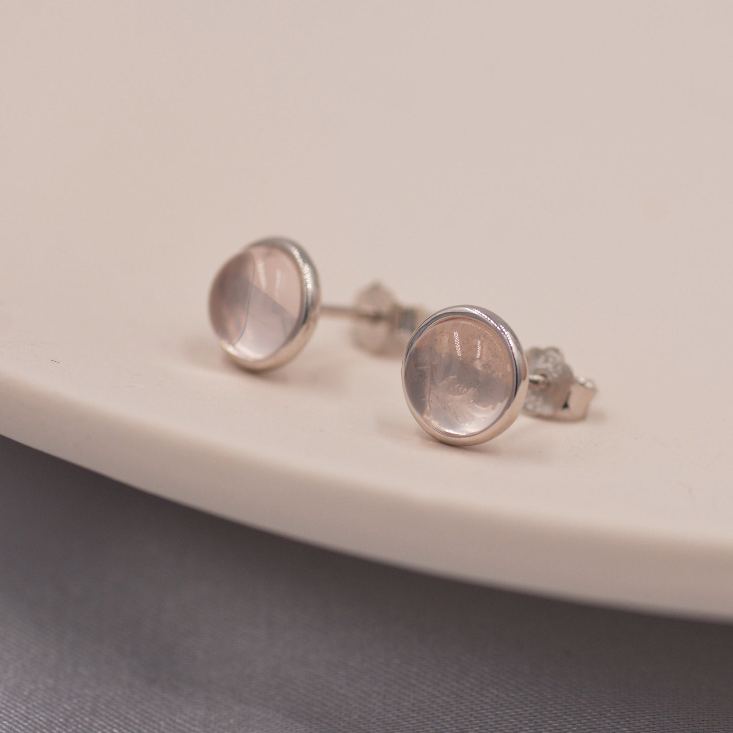 Sterling Silver Natural Quartz Crystal Stud Earrings, 6mm Rose Quartz Stud, Natural Semi-Precious Gemstones